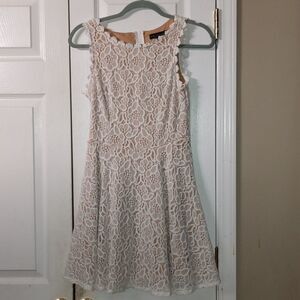 City Triangles Ivory Crochet Capped Sleeve Midi Lined Dress